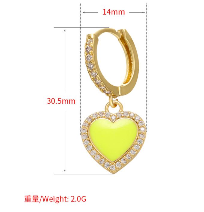 Housewarming, Anniversary, Business, Wedding, Travel, Birthday, Festival Occasion Copper Material Heart Pattern Color Dripping Oil Earrings Heart Zircon Copper Earrings Cross-border Jewelry Accessories Wholesale