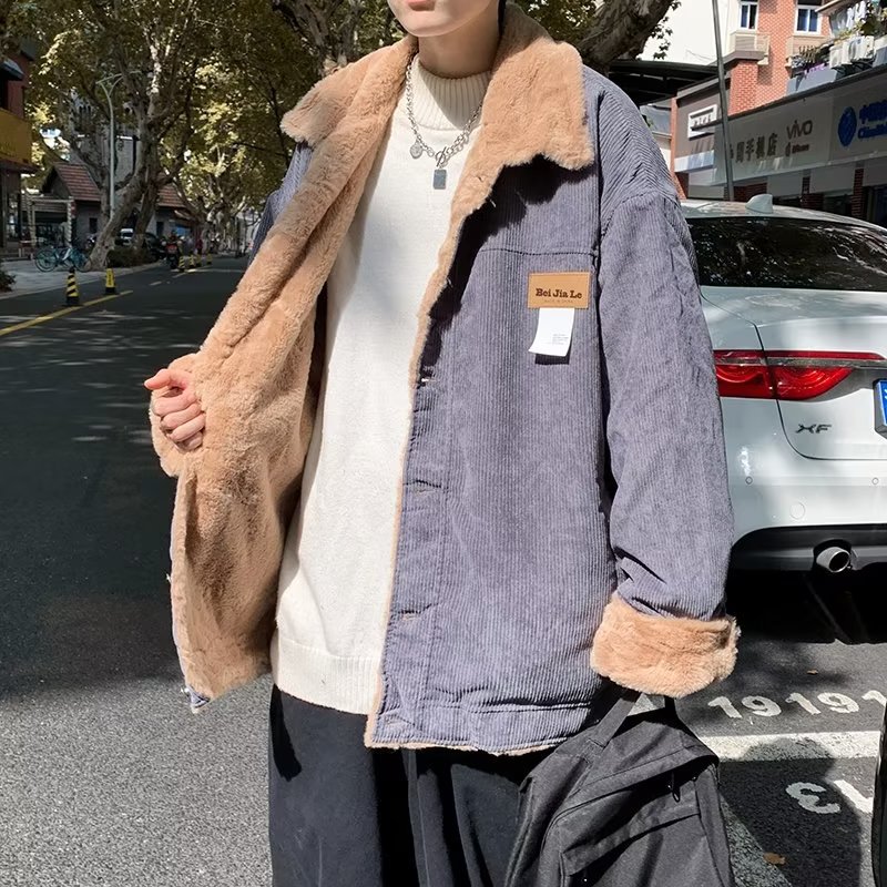 Abrigo de algodón de pana retro estilo de Hong Kong para hombres y mujeres invierno estilo coreano chic estilo de Hong Kong ropa de algodón gruesa informal de moda