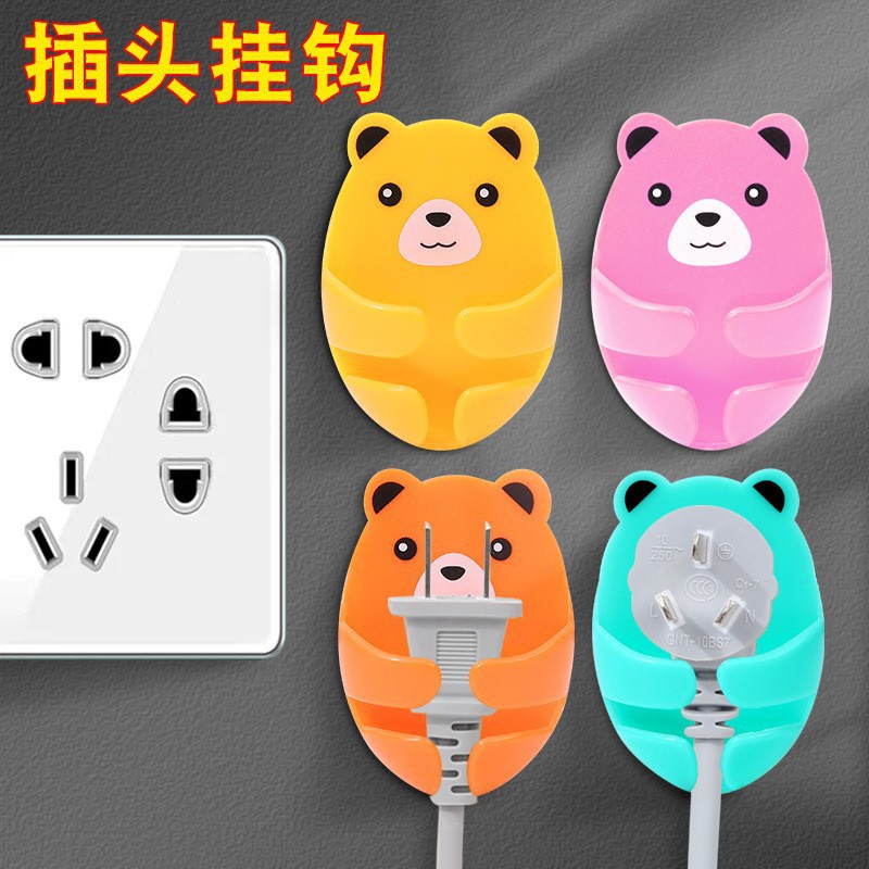 Internet celebrity cartoon hug bear punch-free sticky hook plug Hook power socket kitchen bear plug storage hook