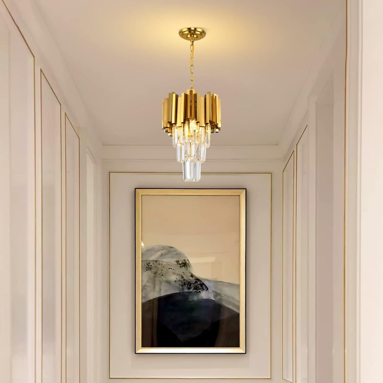 Nordic Entry Luxury Crystal Decorative Iron Lamp Small Chandelier for Villa Living Room and Dining Room High-end Crystal Chandelier