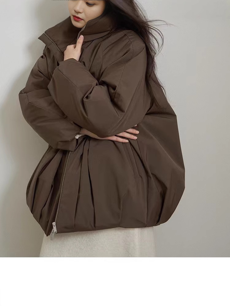 90白鴨絨毛立襟花茹型ダウンジャケット女性ゆるい黒色厚いコート女性源メーカー