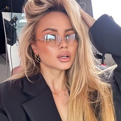 Y2K无框金属椭圆水银凹造型复古美式千禧辣妹跨境太阳眼镜女款潮