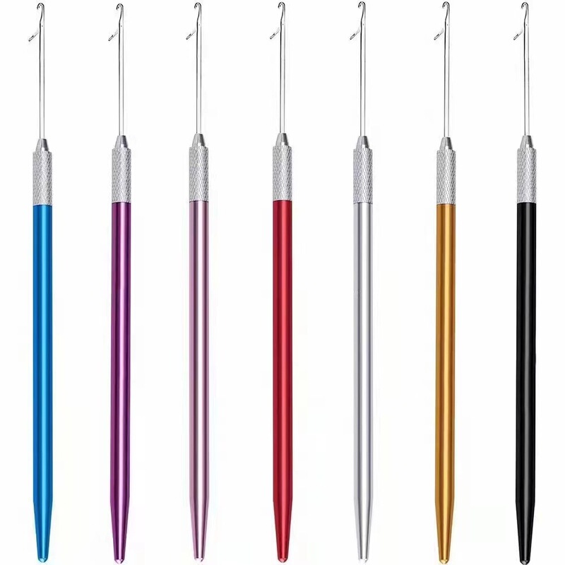 Hair Salon Hair Extension Special Metal Handle Crochet Hook with Tongue Wig Hook Needle Feather Hairdressing Tool Hair Strands