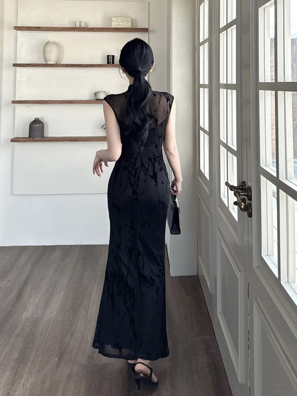 伊莉雅新中式国风镂空网纱拼接旗袍女高级感新中式连衣裙 CF25188|undefined
