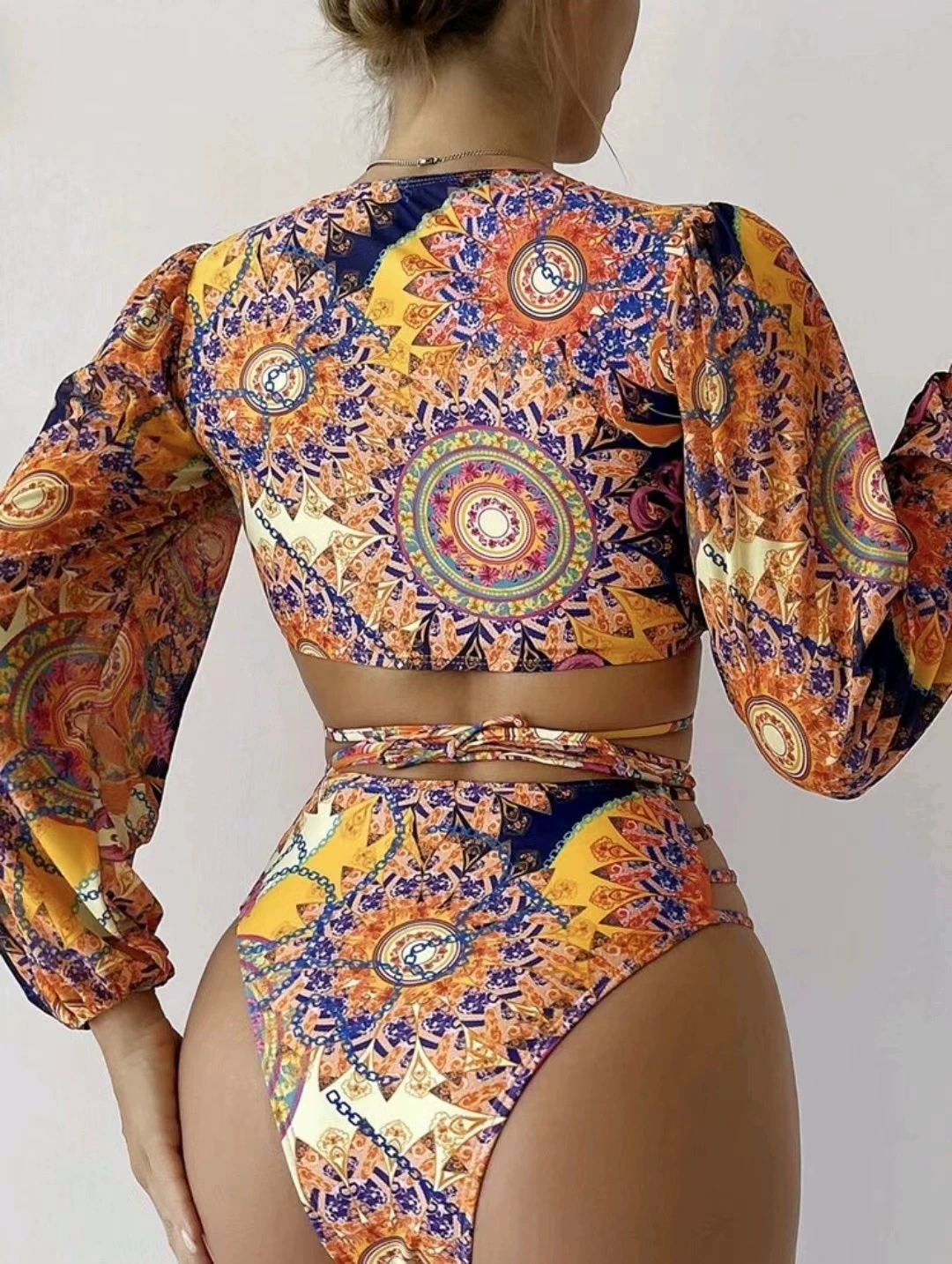 Брендовый раздельный купальник, униформа, сексуальные длинные рукава, 2023 год, стиль, защита от солнца, высокий пояс