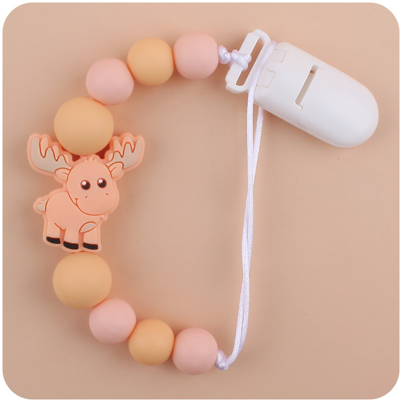 Nuevos suministros para bebés chupete cadena creativa bebé alce de silicona bebé mordedura molar anti-caída de la cadena