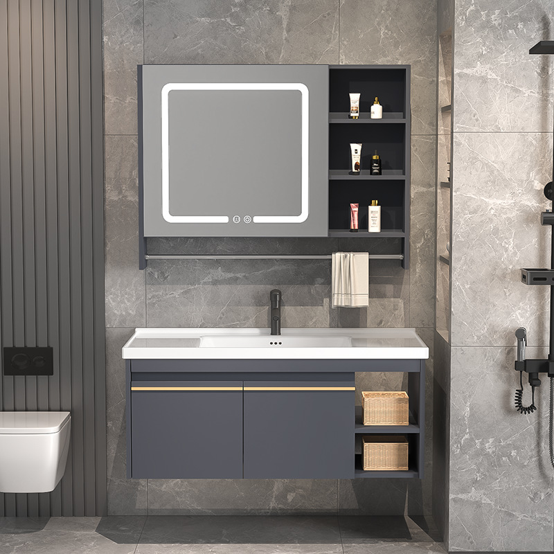 Combinación de gabinete de baño inteligente lavabo de baño de madera maciza lavabo moderno simple lavabo integrado lavabo de cerámica