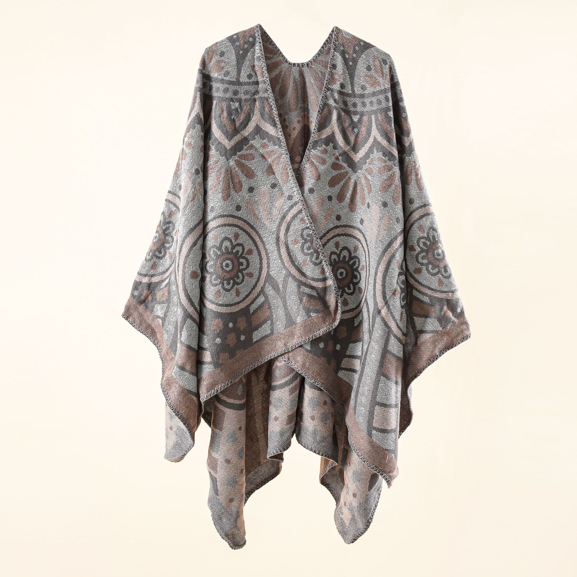 Abrigo chal mujer Otoño e Invierno moda calle Flor geométrica cardigan Otoño e Invierno capa larga Otoño e Invierno