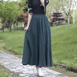 【特价】春夏纯色亚麻半身裙素色文艺棉麻裙沙滩裙风文艺复古