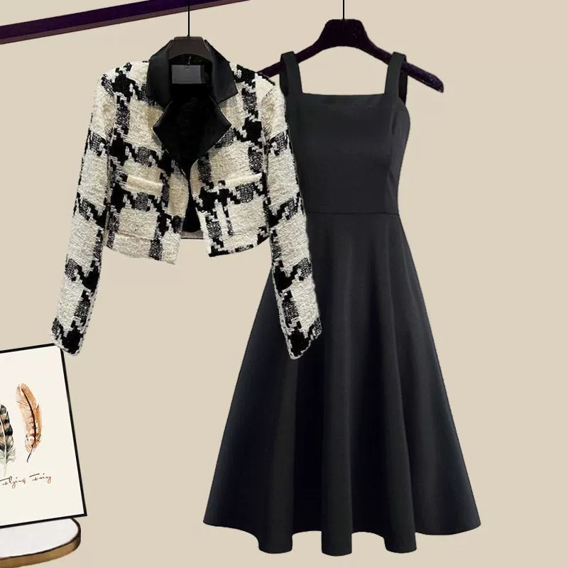 2024 осень и зима новый женский стиль премиум-класса, короткая куртка, комбинезон, платье из двух частей, женское весеннее платье минус возраст
