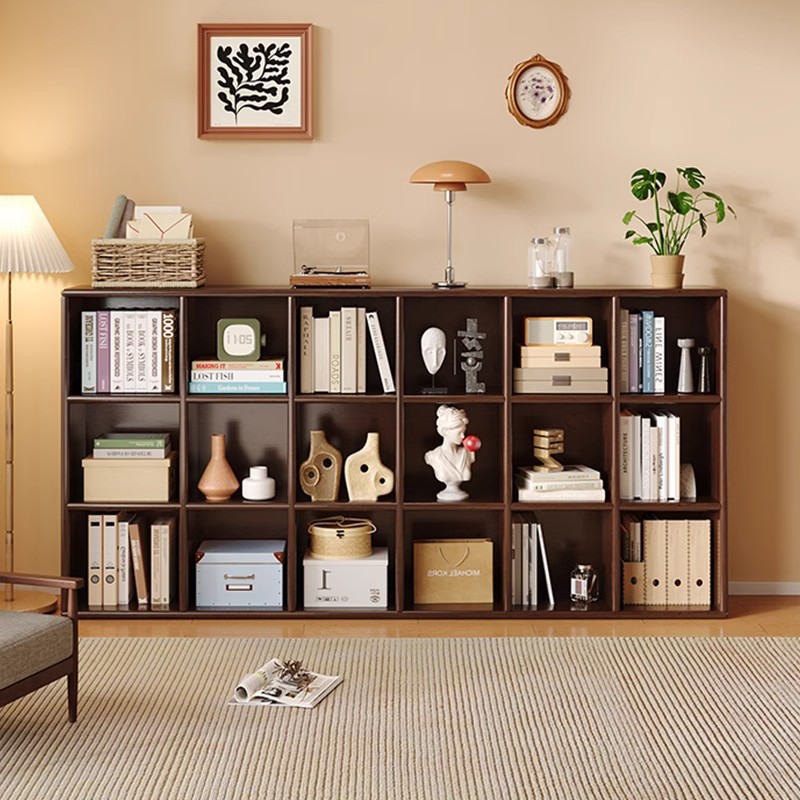 Estantería de madera maciza pura Estante de piso Combinación libre de estantería Estante de almacenamiento Integrado contra la pared Estante de exhibición de sala de estar para el hogar