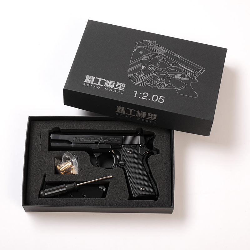 Modelo de aleación 1:2.05 de la pistola de juguete Seiko Colt M1911 con expulsión de casquillos, desmontable, ornamental, sin disparos.