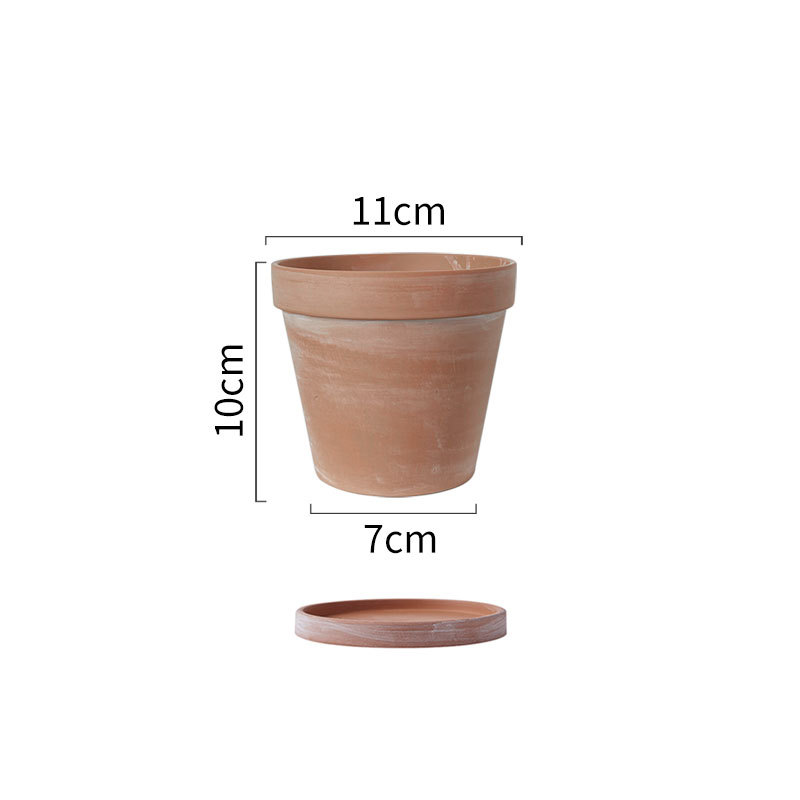 Customize This Retro Handmade White and Red Pottery Flower Pot, Coarse Pottery, Breathable, Plain-Fired, Simple Desktop Green Plant, Large Cross-Border