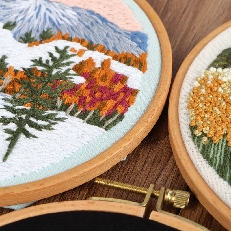 Bordado paisaje DIY bordado hecho a mano material paquete kit cielo árboles flores y plantas tela Europea traje de costura