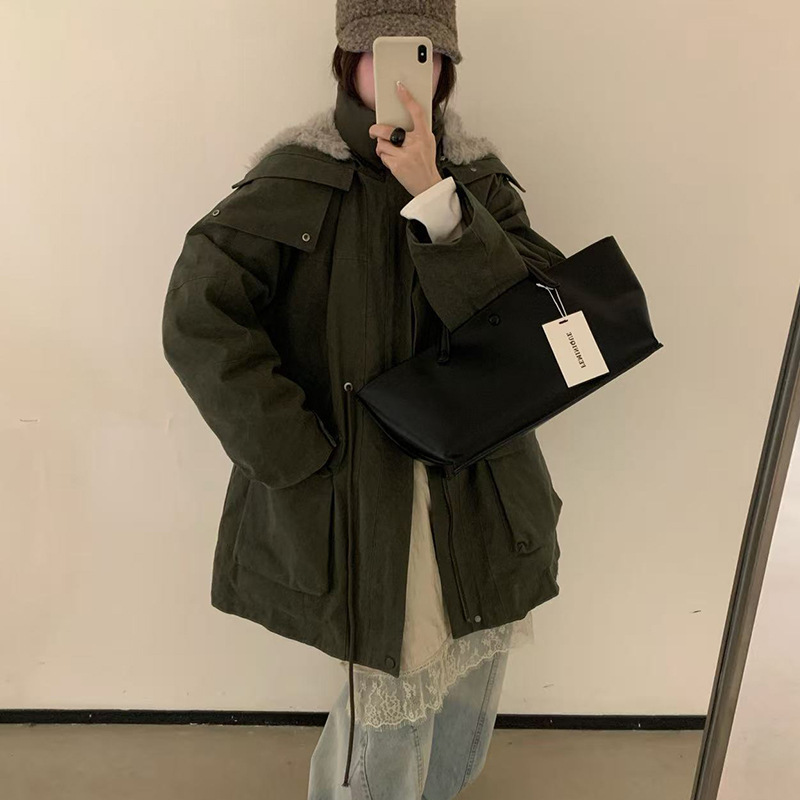 In-Stock 2025 Winter New Korean Retro Large Lapel Mid-Length Parka Warm White Duck down Jacket for Women