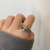 Chiba original retro s925 Thai silver wings cross shelf, graffiti letters, open ring, domineering personality male ring