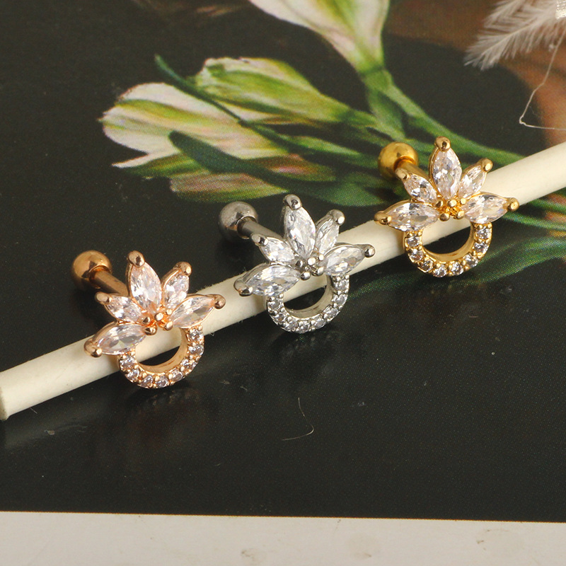 Stainless Steel Leaf Motif Lip Ring Labret Stud Ear Jewelry Rose Gold 6mm detail image 7