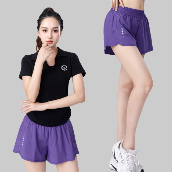 Summer Women's Anti-walking Running Quick-drying Breathable Soft Side Pocket Sports Fitness Fake Two-piece Shorts Square Dance
