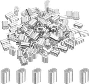 uxcell 1\/8 inch 3mm aluminum compression ring sleeve double ferrule for wire end, silver 100
