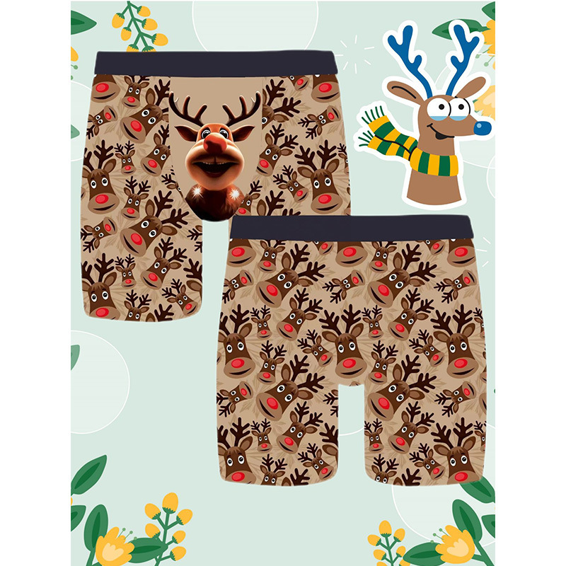 European and American Cross-Border Men's Deer Underwear, Fashionable, Interesting, Soft and Comfortable Boxer Briefs for Young Boys