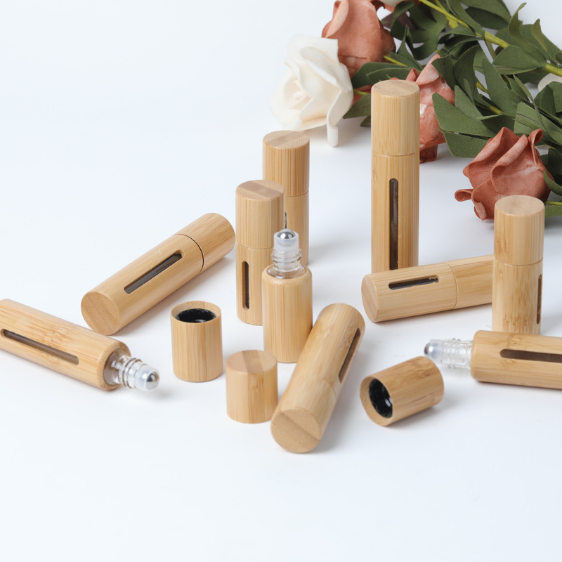 竹製ローラーボトル 香水精油ボトル ロールオン分注ボトル 3ml5ml10ml 竹蓋付き 全竹製ローラーボトル|undefined