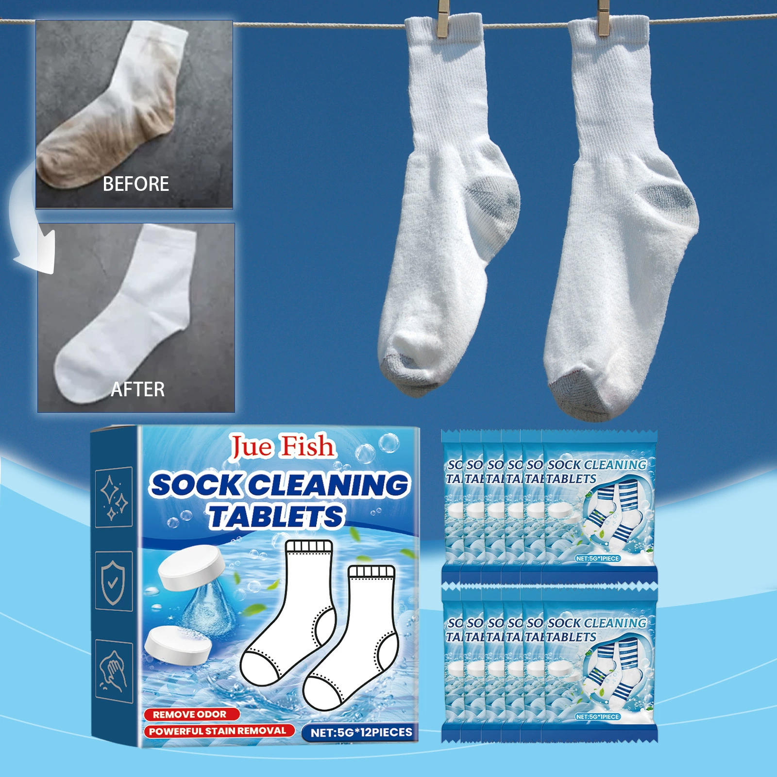 JUE FISH носки для чистки шипучие таблетки мягко чистящие грязные пятна чистые ароматные белые носки моющие таблетки