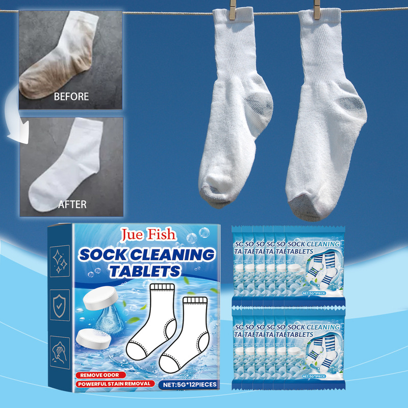 JUE FISH Socks Cleaning Effervescent Tablets Gentle Cleaning Intractable Dirt Stains Clean White Socks Cleaning Tablets JUE FISH Socks Cleaning Effervescent Tablets Gentle Cleaning Intractable Dirt Stains Clean White Socks Cleaning Tablets