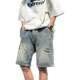 Rapped Denim Shorts Men's Summer 2024 New American Style Retro Washed Pants Loose Trendy Brand Straight Pants