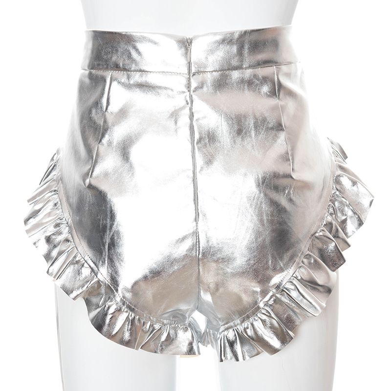 Fashion Women  Wear Summer New Pure Color Sexy Wooden Ear V-Shaped PU Leather Shorts in Shorts