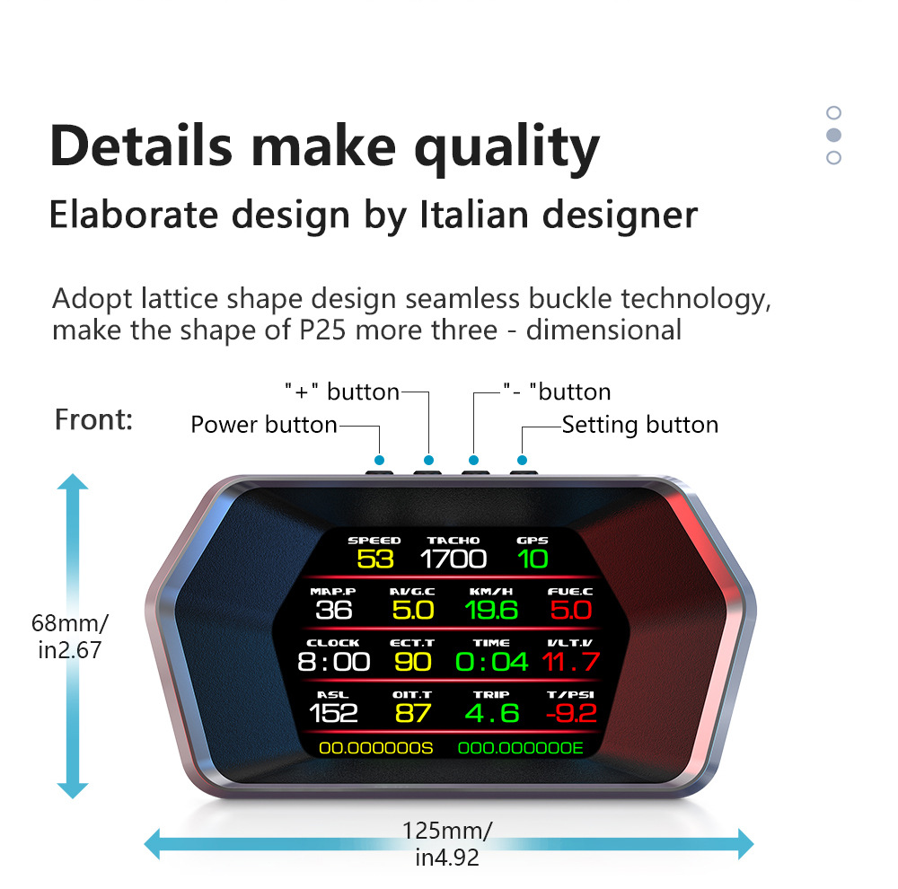 Cross-border HUD Head-Up Display OBD+GPS Car LCD Speedometer RPM Fuel Consumption Water Temperature Multi-Function Dashboard