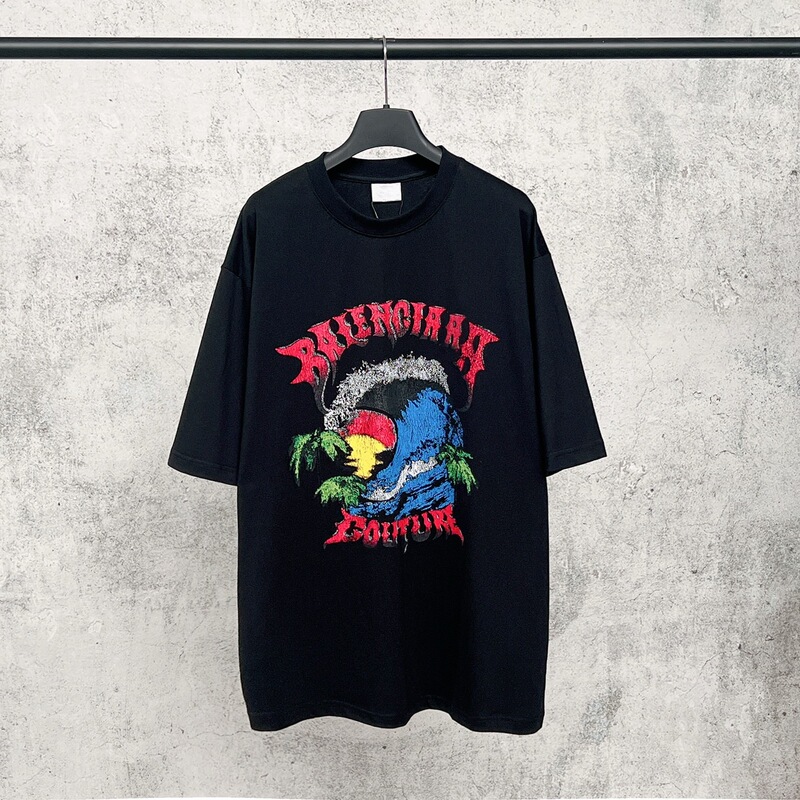 Correct Version High-Quality B Brand 26Ss New Hawaiian Seaside Art Print Loose-Fitting Versatile Short-Sleeve T-Shirt Correct Version High-Quality B Brand 26Ss New Hawaiian Seaside Art Print Loose-Fitting Versatile Short-Sleeve T-Shirt