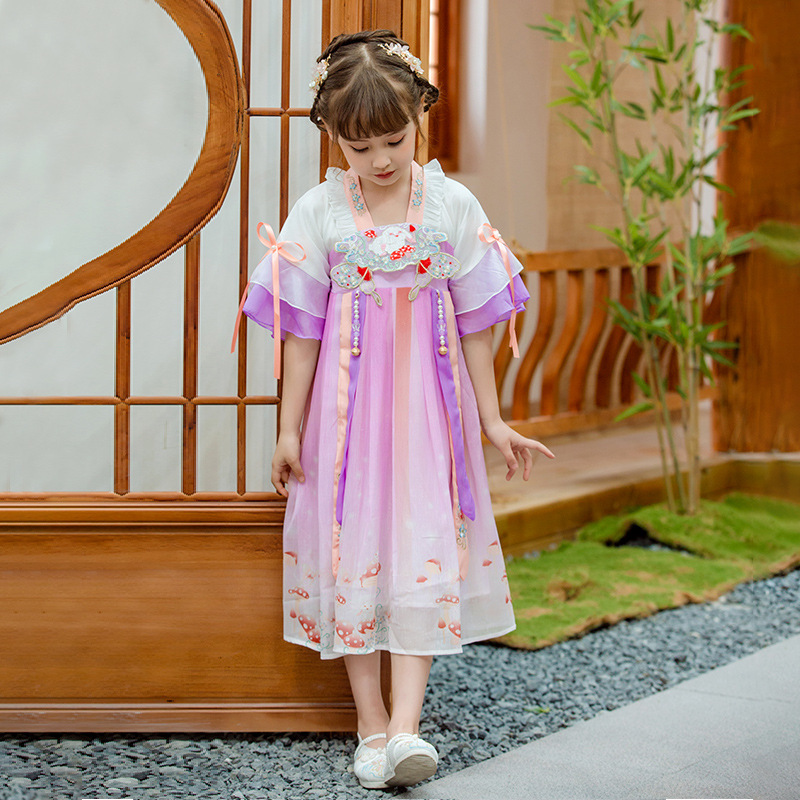 Girls' Hanfu 2026 Summer New Style Embroidered Children's Tang Suit Super Fairy Baby Short Sleeve Dress Wholesale