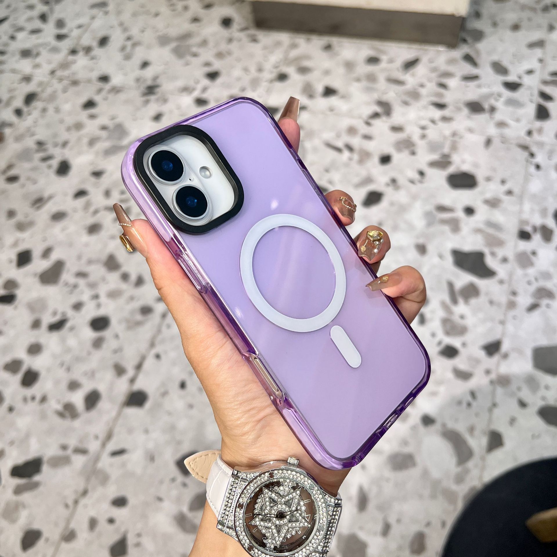 适用iPhone16pro磁吸tpu手机壳苹果15PROMAX双色防摔彩条软壳1413