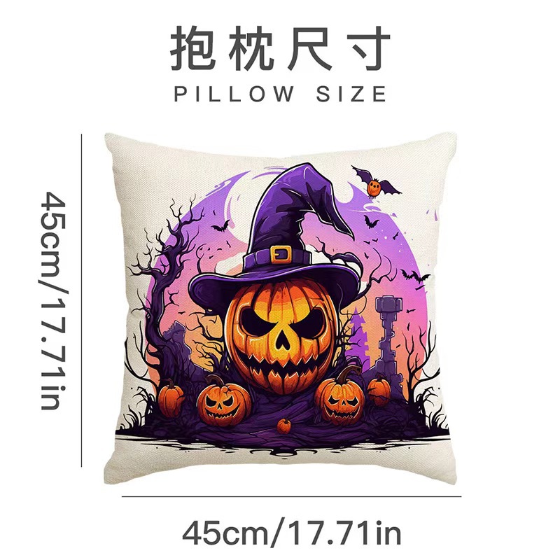 Transfronterizo Amazon Halloween impresión lino almohada cubierta bruja calabaza decoración doméstica almohada cubierta