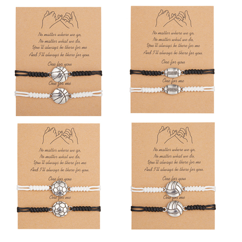 Cross-border New Black and White Mixed Color 2 Pack Basketball Tennis Woven Bracelet Sports Woven Adjustable Couple Bracelet