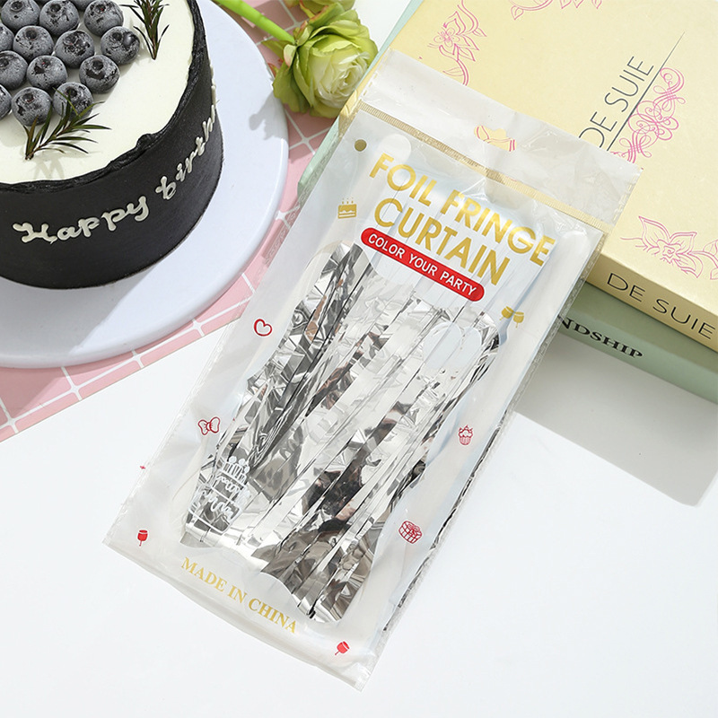 1* 2m 明るい光雨シルクカーテン誕生日パーティーの装飾雨シルクドアカーテン結婚式のタッセル屋外背景壁|undefined