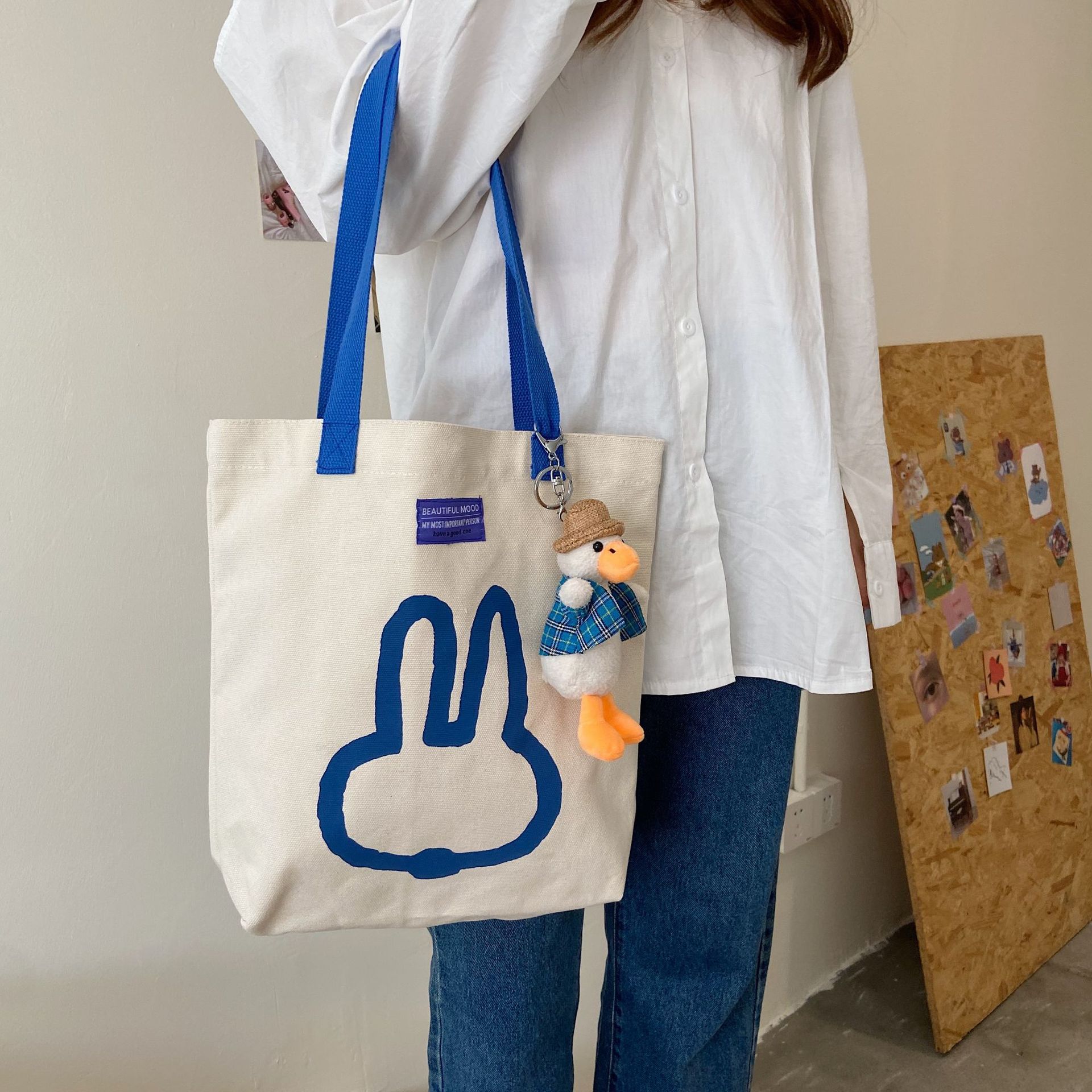 08312 Cartoon printed single-shoulder canvas bag, Japanese style, Korean version canvas bag, student large-capacity hand-held women's bag for commuting undefined