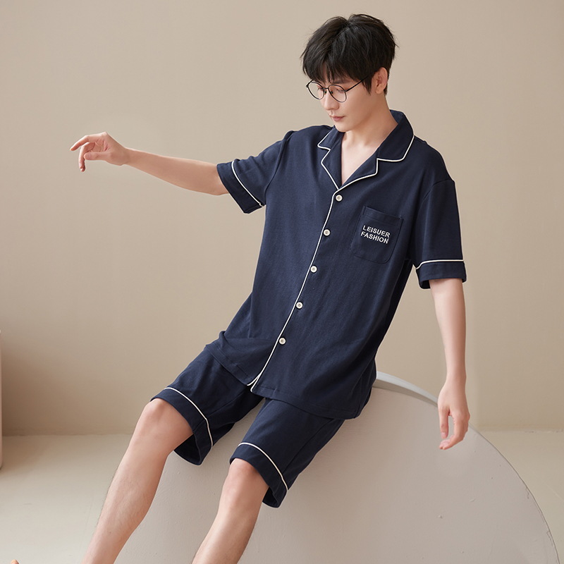 Pijamas de algodón para hombres de verano nuevo de manga corta casual cómodo suelto más tamaño ropa de abrigo homewear traje Delgado