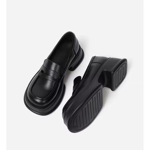 Black Small Leather Shoes for Women 2024 New British Style Jk Thick Heel Thick Sole Loafers for Women Preppy Casual Versatile Shoes
