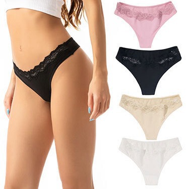2025 Low-Waist Lace Trim Women's Thong Breathable Cotton T-Panties Women's Underwear Foreign Trade Amazon Pure Cotton Crotch