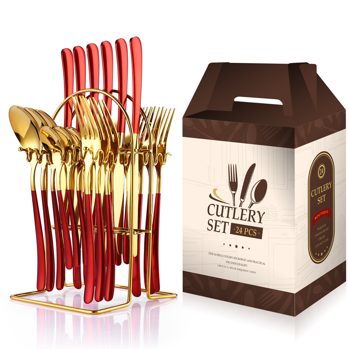 Juego de vajilla de acero inoxidable para el hogar Cuchillo de hogar de cuatro piezas de 24 piezas, tenedor, caja de almacenamiento de cuchara