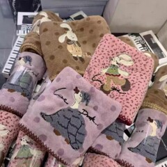 2025 新製品漫画刺繍小動物タオルバスタオルコーラルベルベット吸水性糸くずの出ないフェイスタオル入浴用