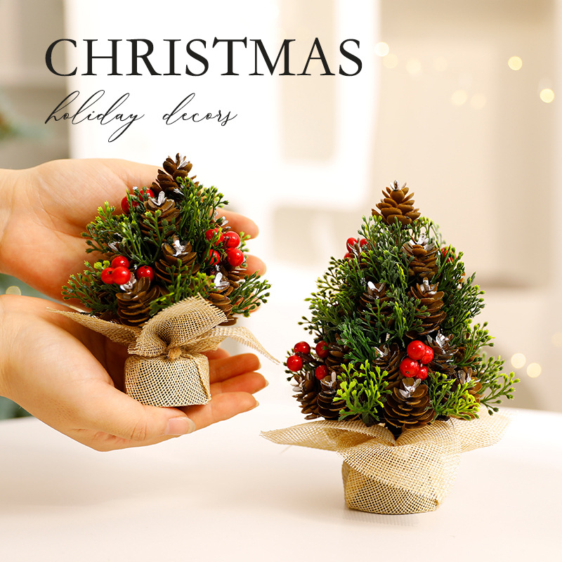 Decorazioni per albero di Natale a forma di pigna - Decorazioni natalizie da tavolo in argento e oro, mini alberi festivi da 13 cm e 17 cm per la casa e l'ufficio_voghion.com