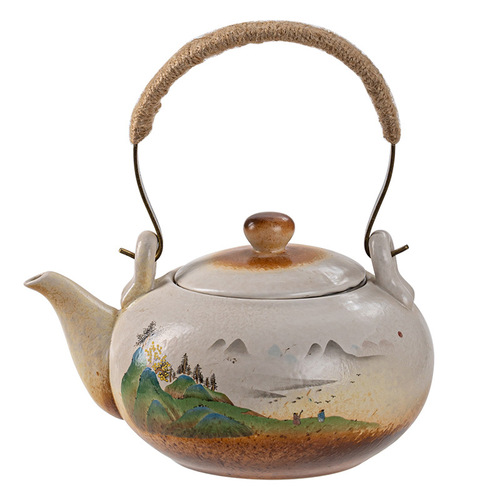 Creative grassy retro teapot household ceramic large teapot Kung Fu tea set teapot divided teapot