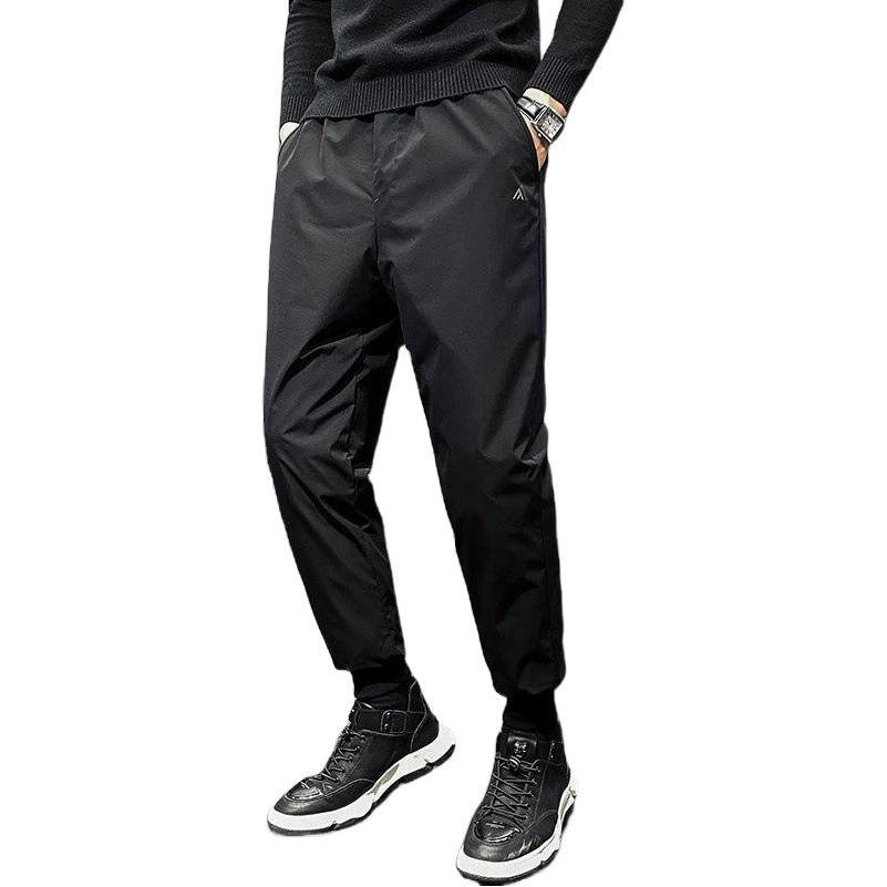 Зимние пуховые брюки, мужская верхняя одежда, теплые брюки, утолщенные уличные Холодостойкие тонкие прямые длинные брюки, белые мужские брюки на утином пуху