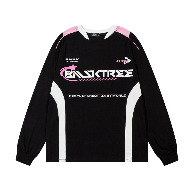 Men's Clothing Atmosphere Color Matching Loose Crewneck Long-sleeved T-shirt Sweatshirt Men's and Women's Instagram Popular Brand All-match Top_voghion.com