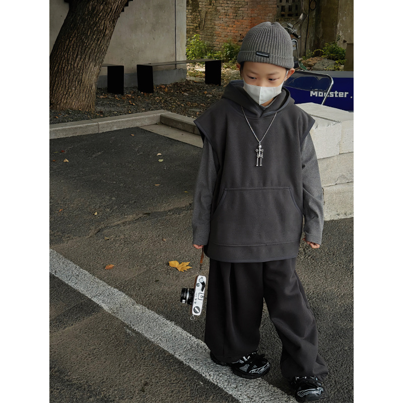 Baodua ropa para niños de lana polar con capucha chaleco otoño e invierno nuevo chaleco suelto superior invierno chaleco exterior moda