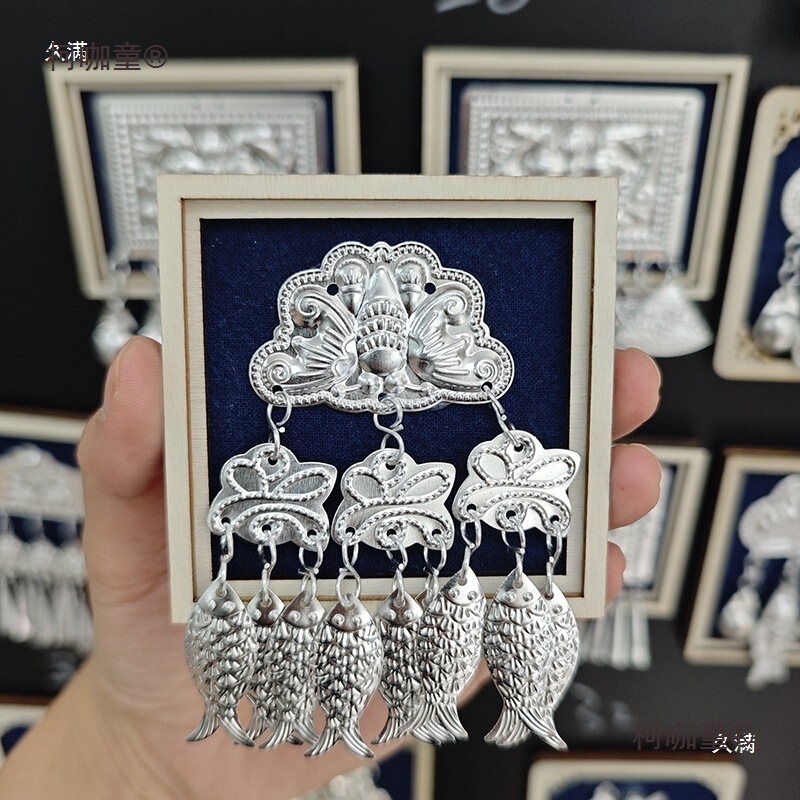 Guizhou Miao Ethnic Group Miao Village Qingyun Market Handmade Miao Silver Fridge Magnet Batik Tie-Dye Wooden Ice Wheat Taibo