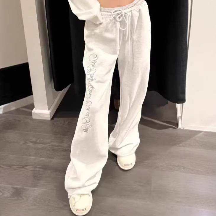 Korean Seoul Jennie Style Lace Fake Two-Piece Embroidered Casual Pants