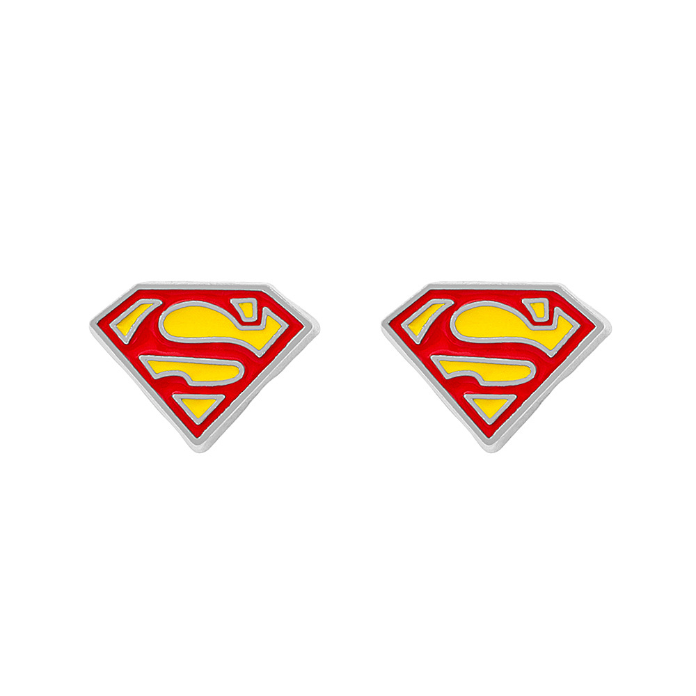 欧美超级英雄超人S标志滴油合金耳钉炫酷创意金属饰品学生礼品